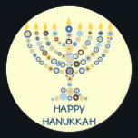 Sticker de Menorah Cercles Concentrés<br><div class="desc">Des dizaines de cercles concentriques se forment pour former une menorah Hanoukka éclairée. Ajoutez votre message en dessous. Utiliser comme sceaux d'enveloppe,  sur les cadeaux ou donner comme faveurs. Vous pouvez également modifier l'arrière - plan si vous le souhaitez. Disponible dans les produits correspondants. com</div>