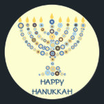 Sticker de Menorah Cercles Concentrés<br><div class="desc">Des dizaines de cercles concentriques se forment pour former une menorah Hanoukka éclairée. Ajoutez votre message en dessous. Utiliser comme sceaux d'enveloppe, sur les cadeaux ou donner comme faveurs. Vous pouvez également modifier l'arrière - plan si vous le souhaitez. Disponible dans les produits correspondants. com</div>
