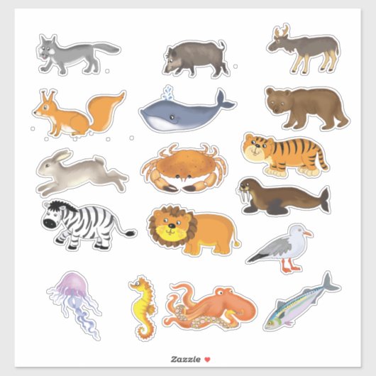Sticker De mignons animaux caricaturaux (Feuille)
