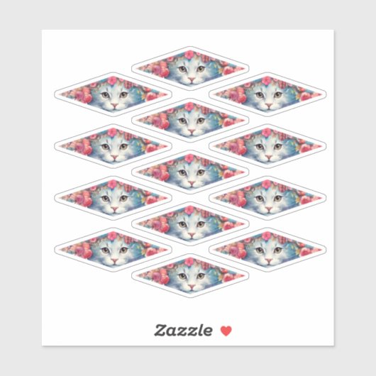 Sticker De mignons chatons avec des fleurs (Feuille)