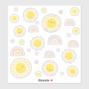 Sticker De mignons petits soleils, arcs-en-ciel et coeurs