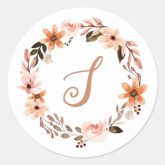 Sticker de monogramme floral orange d'aquarelle (Devant)