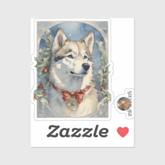 Sticker de Noël de chien Husky (Feuille)