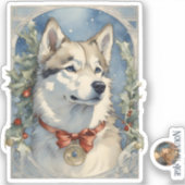 Sticker de Noël de chien Husky (Recto)