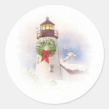 Sticker de Noël du phare rond