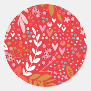 Sticker de Noël Floral Rouge