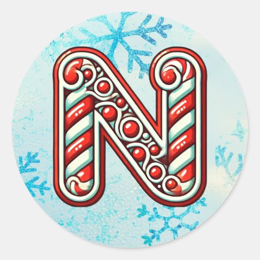 Sticker de Noël "N" sucre de canne, Festive Stripe (Devant)