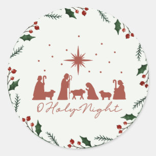 Sticker de Noël rond de la crèche