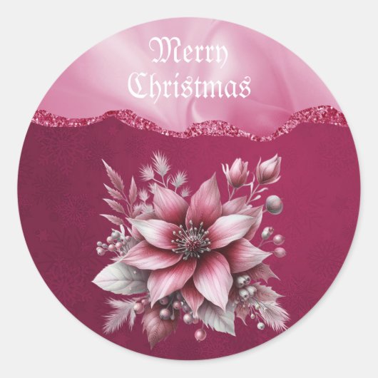 Sticker de Noël rose floral (Devant)