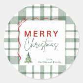 Sticker de Noël rustique vert plaid (Devant)