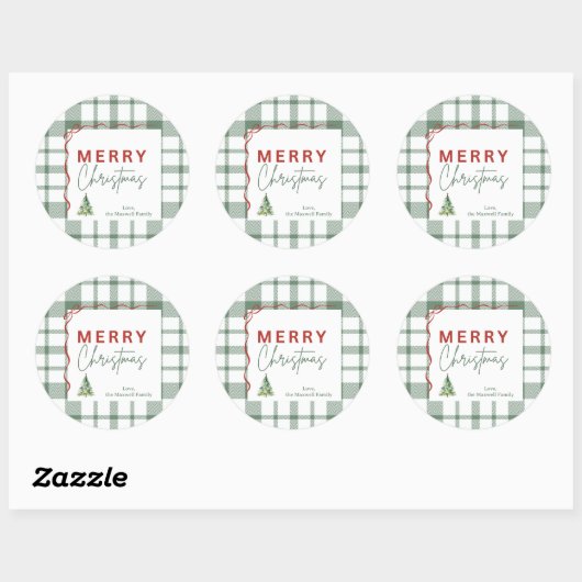 Sticker de Noël rustique vert plaid (Feuille)