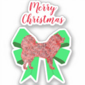 Sticker de Noël Samoyé Chien Silhouette Bow Green  (Recto)