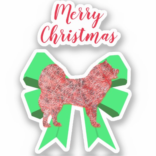 Sticker de Noël Samoyé Chien Silhouette Bow Green  (Recto)