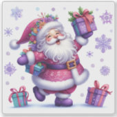 Sticker De Noël Violet Joyeux Avec Père Noël Festi (Devant)