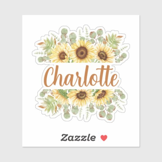 Sticker de nom personnalisé de tournesol (Feuille)