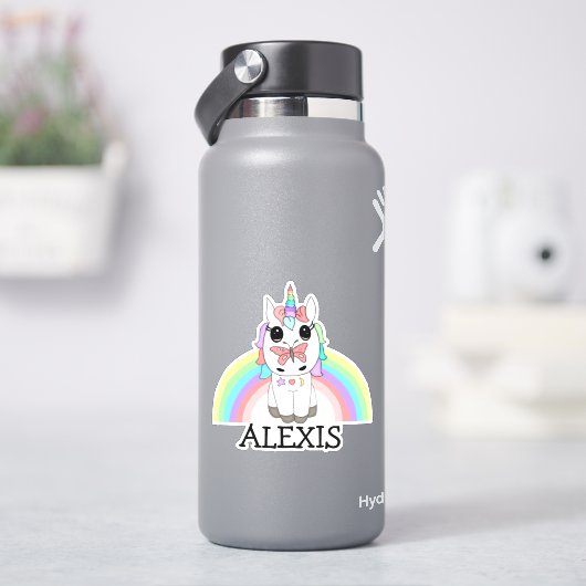 Sticker de nom personnalisé Rainbow Unicorn (HydroFlask)