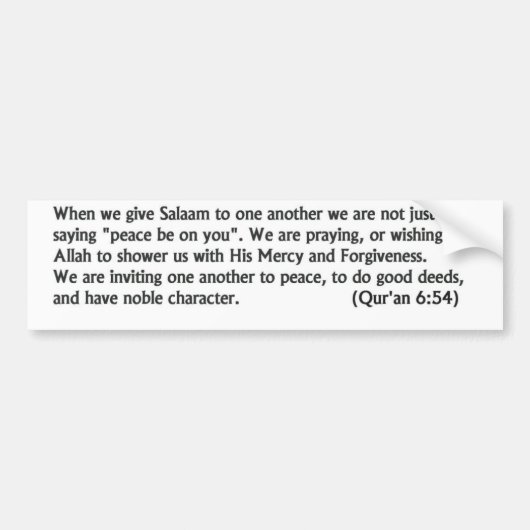 Sticker de pare-chocs de message Salaam (Devant)