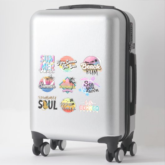 Sticker de plage d'été rétro Neon Tropical (Sur valise)