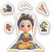 Sticker de poupée Kokeshi bleu et or (Recto)