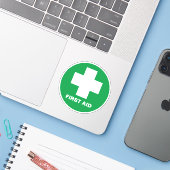 Sticker de premiers soins et d'urgence /Vert (Ordinateur portable avec iPhone)