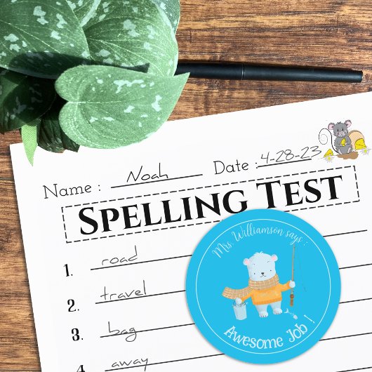 Sticker de récompense bleu ours pêche