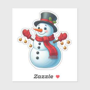 sticker de saison de Noël, bonhomme de neige avec