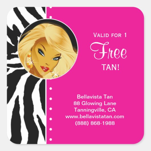 Sticker de salon de bronzage rose Zebra Blonde fem (Devant)