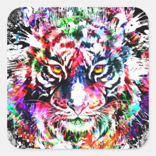 Sticker de tigre coloré Carré - Wildlife Big Cat