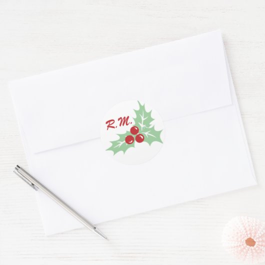 Sticker de vacances Holly Feuilles et Berries Mono (Enveloppe)
