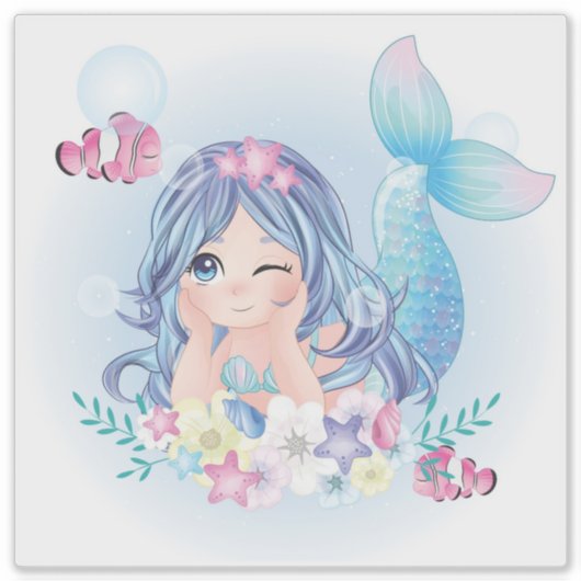 STICKER DE VINYLE COUPÉ SUR MESURE : CUTE MERMAID (Devant)