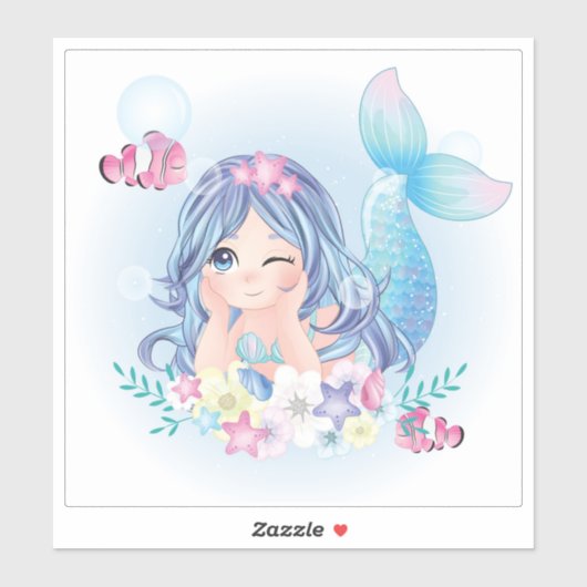 STICKER DE VINYLE COUPÉ SUR MESURE : CUTE MERMAID (Feuille)