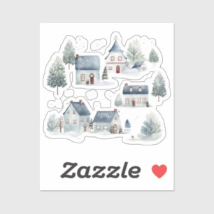 Sticker Décor de Noël scandinave Aquarelle Maisons