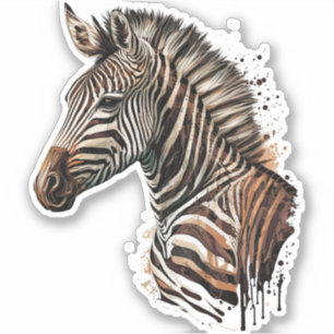 Sticker Décor de tête de zèbre aquarelle