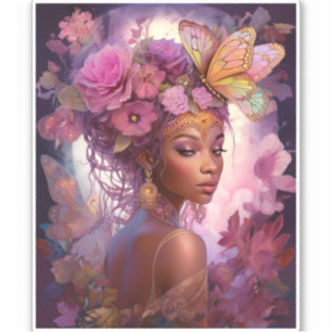 Sticker Déesse noire Art Imaginaire rose violet