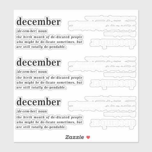 Sticker Définition d'anniversaire de décembre (Feuille)