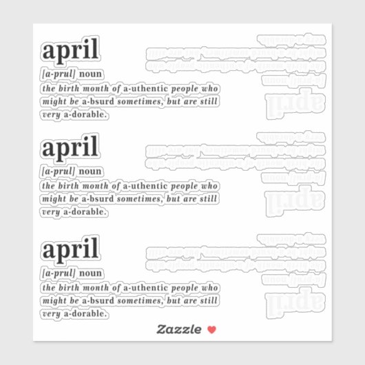 Sticker Définition d'avril Anniversaire (Feuille)