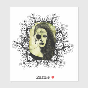 Sticker Demi-Crâne Fille Visage Jour de l'art de la goth m