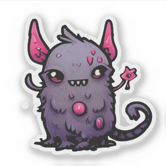 Sticker Démon Chat Violet Fluffy - Monstre Kawaii (Devant)