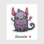 Sticker Démon Chat Violet Fluffy - Monstre Kawaii (Feuille)