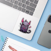 Sticker Démon Chat Violet Fluffy - Monstre Kawaii (Ordinateur portable avec iPhone)