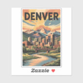 Sticker Denver Colorado Illustration Sunset Travel Art (Feuille)