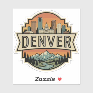 Sticker Denver Colorado Skyline Vintage Travel Badge 