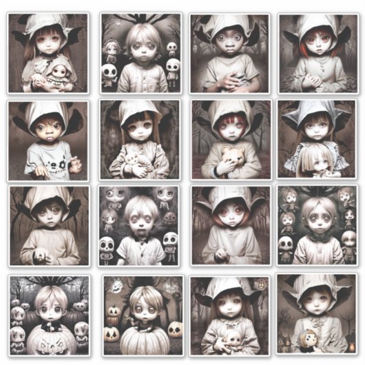 Sticker Déplaisant Chibi Kid Ghosts Halloween Éffrayant (Devant)