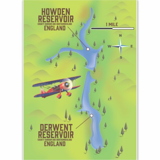 Sticker Derwent & Howden Reservoirs carte poster (Devant)