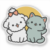 Sticker Des amis vrais pour toujours | Cute Cat & Chien Du (Devant)