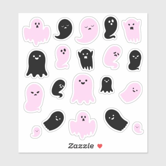 Sticker Des fantômes noirs et roses mignons (Feuille)