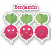 Sticker Des radis mignons chantant des légumes de dessin a (Devant)