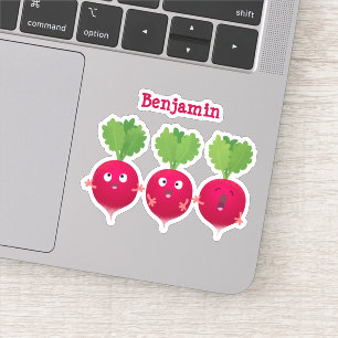 Sticker Des radis mignons chantant des légumes de dessin a