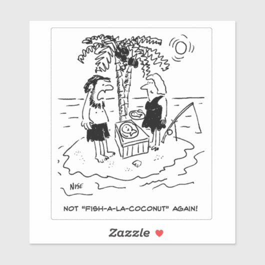 Sticker Desert Island Castaway Couple Cartoon. (Feuille)