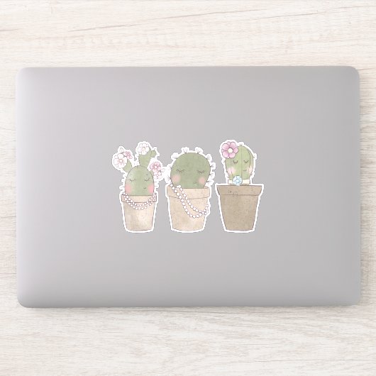 Sticker Design d'aquarelle Cactus Trio souriant (Ordinateur)